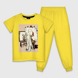 Пижама хлопковая детская Ванпанчмен Сайтама рисует, цвет: желтый