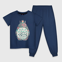 Пижама хлопковая детская Цветочный Тоторо, цвет: тёмно-синий