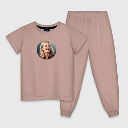 Пижама хлопковая детская Марго Робби смеется, цвет: пыльно-розовый