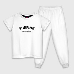 Пижама хлопковая детская Surfing never alone, цвет: белый