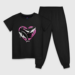 Пижама хлопковая детская Влюбленные киты и сердце, цвет: черный
