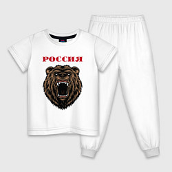 Пижама хлопковая детская Рык медведя Россия, цвет: белый