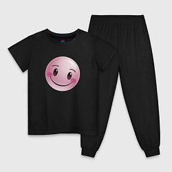 Пижама хлопковая детская Розовый смайлик, цвет: черный