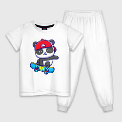 Пижама хлопковая детская Panda skater, цвет: белый