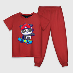 Пижама хлопковая детская Panda skater, цвет: красный