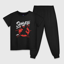 Пижама хлопковая детская Кот самурай силуэт, цвет: черный