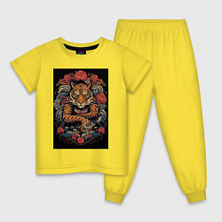 Пижама хлопковая детская Боевой тигр Муай Тай, цвет: желтый