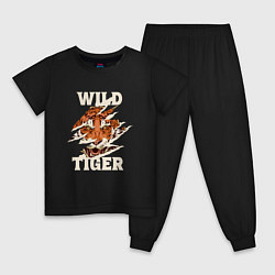 Пижама хлопковая детская Дикий тигр арт, цвет: черный