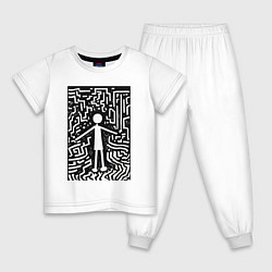 Пижама хлопковая детская Челик черно-белая абстракция, цвет: белый