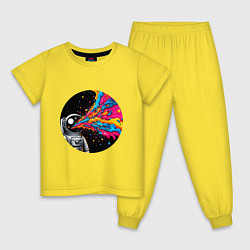 Пижама хлопковая детская Космонавт с разноцветными брызгами, цвет: желтый