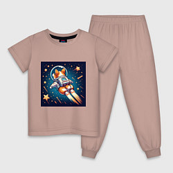 Пижама хлопковая детская Реактивный корги в космосе, цвет: пыльно-розовый