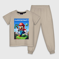 Пижама хлопковая детская Minecraft and Mario - ai art collaboration, цвет: миндальный