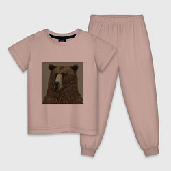 Пижама хлопковая детская Медведь странный, цвет: пыльно-розовый