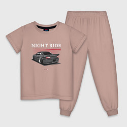 Пижама хлопковая детская Nissan skyline night ride, цвет: пыльно-розовый