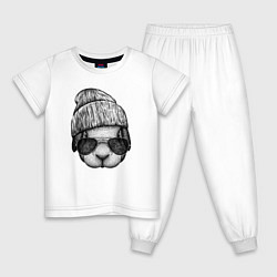 Пижама хлопковая детская Кролик-хипстер, цвет: белый