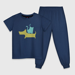 Пижама хлопковая детская Bird dog cat, цвет: тёмно-синий