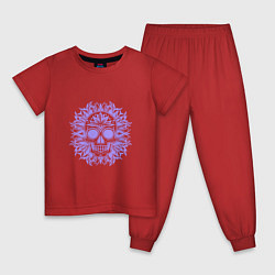 Пижама хлопковая детская Лиловый череп и растительный орнамент тату, цвет: красный