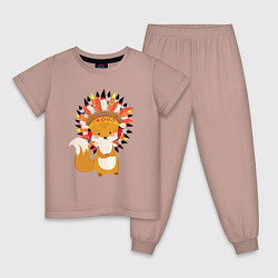 Пижама хлопковая детская Fox indian, цвет: пыльно-розовый
