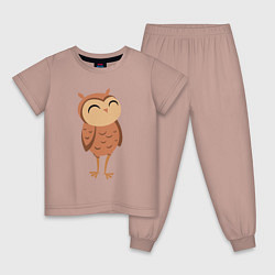 Пижама хлопковая детская Довольная сова, цвет: пыльно-розовый