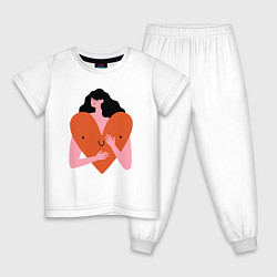 Пижама хлопковая детская Heart girl, цвет: белый