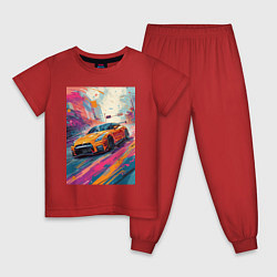 Пижама хлопковая детская Nissan GT-R дрифт в городе, цвет: красный