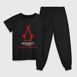 Пижама хлопковая детская Assassins creed shadows logo, цвет: черный