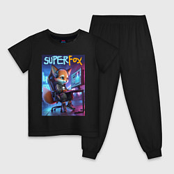 Пижама хлопковая детская Super fox gamer - ai art fantasy, цвет: черный