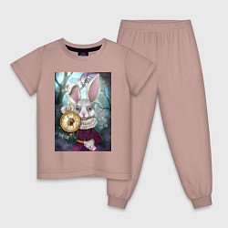 Пижама хлопковая детская Тик-так кролик, цвет: пыльно-розовый