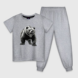 Пижама хлопковая детская Ревущий медведь, цвет: меланж