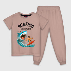 Пижама хлопковая детская Shark and surfer - never alone, цвет: пыльно-розовый