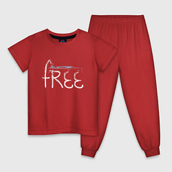 Пижама хлопковая детская Надпись free с буквой, стилизованной под кран, цвет: красный