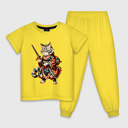 Пижама хлопковая детская Кот ниндзя - японский воин, цвет: желтый