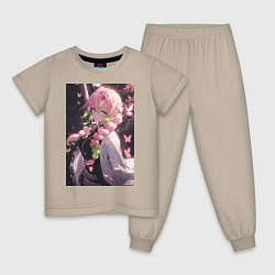 Пижама хлопковая детская Клинок, рассекающий демонов Мицури Канродзи столп, цвет: миндальный
