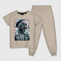 Пижама хлопковая детская Чувак модная пантера из Нью-Йорка, цвет: миндальный
