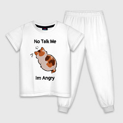 Пижама хлопковая детская Обиженный котик - not talk to me am angry, цвет: белый