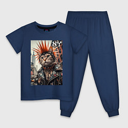 Пижама хлопковая детская Котяра панк из Нью-Йорка - нейросеть, цвет: тёмно-синий