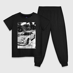Пижама хлопковая детская Mazda rx-7 авто, цвет: черный