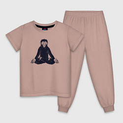 Пижама хлопковая детская Yoga monkey, цвет: пыльно-розовый