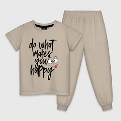 Пижама хлопковая детская Do what makes you happy, цвет: миндальный