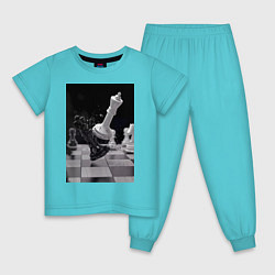 Пижама хлопковая детская Шахматы эстетика, цвет: бирюзовый