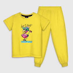Пижама хлопковая детская Розовый фламинго играет в гольф, цвет: желтый
