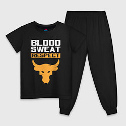 Пижама хлопковая детская Blood sweet respect logo, цвет: черный