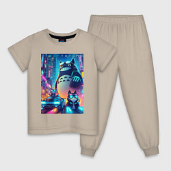 Пижама хлопковая детская Totoro and cats - cyberpunk, цвет: миндальный