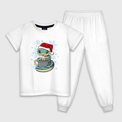 Пижама хлопковая детская Змейка с кофе, цвет: белый