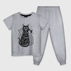 Пижама хлопковая детская Keep calm and love cats, цвет: меланж
