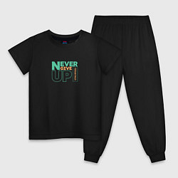 Пижама хлопковая детская Never give up цель жизни, цвет: черный