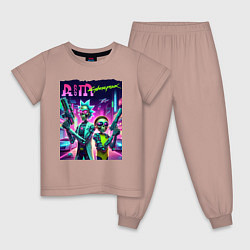 Пижама хлопковая детская Rick and Morty - cyberpunk, цвет: пыльно-розовый
