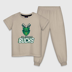 Пижама хлопковая детская Milwaukee Bucks NBA, цвет: миндальный