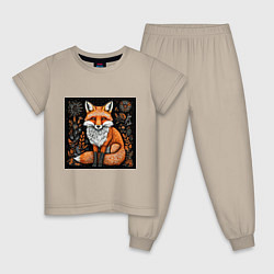 Пижама хлопковая детская Лиса в ночном лесу, цвет: миндальный