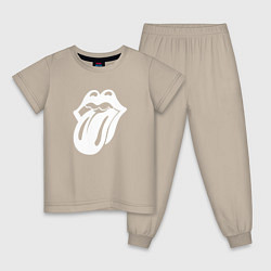 Пижама хлопковая детская Rolling Stones - white logo, цвет: миндальный